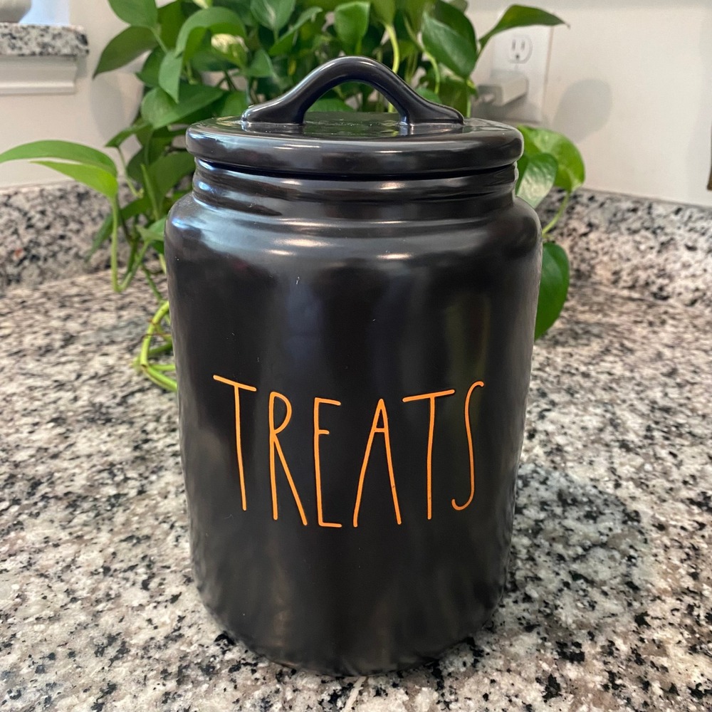 Rae Dunn Treats Jar Canister Black with Lid - Halloween Candy